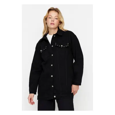 Trendyol Black Staple Detailní oversized džínová bunda