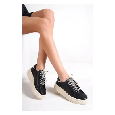 Capone Outfitters Capone Round Toe Women's Sneakers with Stones and Lace-Up Black