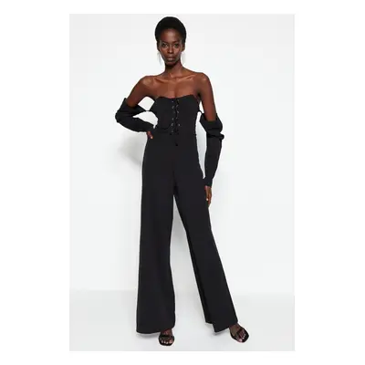 Trendyol Black Woven Piping Jumpsuit