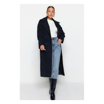 Trendyol Navy Blue Oversize široký střih dlouhý vlněný kabát