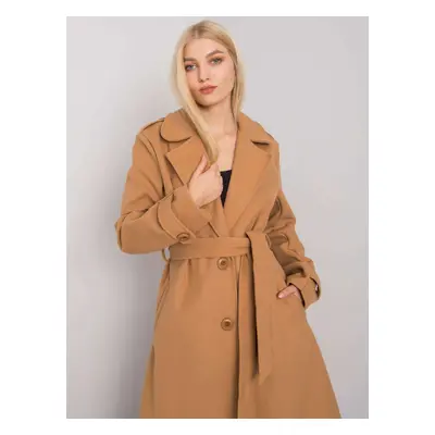 OH BELLA Camel long coat with a belt