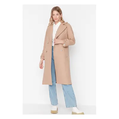 Trendyol Camel Oversized Stamped Coat