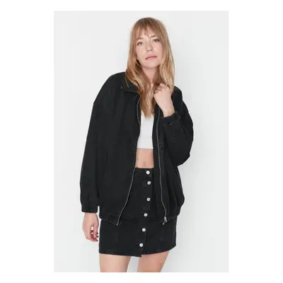 Trendyol černá oversized džínová bunda bomber na zip