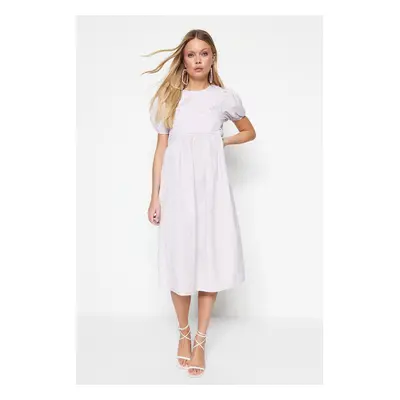 Trendyol Lilac Woven Brode Balloon Sleeve Midi Woven Dress