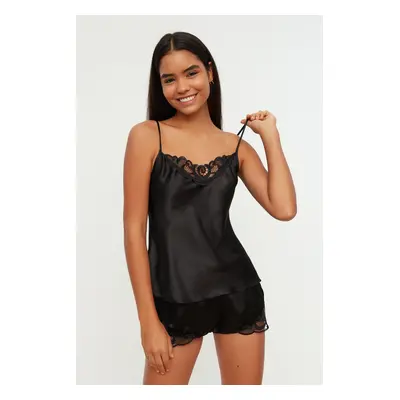 Trendyol Black Satin Lace Rope Strap Woven Pajama Set