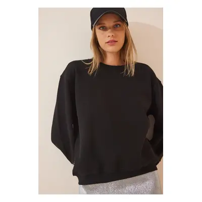 Happiness İstanbul Women's Black Raised Basic Sweatshirt