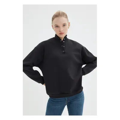 Trendyol Black Basic Stand Up Collar Zippered Rack Knitted Sweatshirt