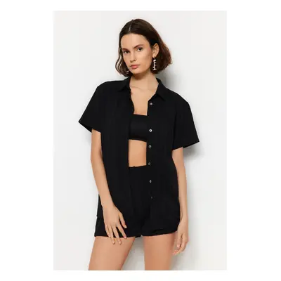 Trendyol Black Woven Linen blend Shirt Shorts Beach Set