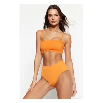 Trendyol Orange V-Cut Textured High Waist Regular Leg Bikini Bottom