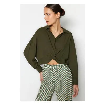 Trendyol Khaki Crop Tkaná Halenka