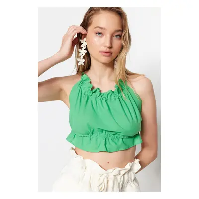 Trendyol Tropical Green Crop Tkaný Peplum