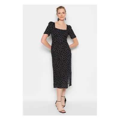 Trendyol Black Polka Dot Patterned A-Cut Midi Woven Viscose Pattern Dress