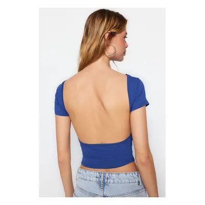 Trendyol Sax Backless Crop Cotton Stretchy Knitted Blouse