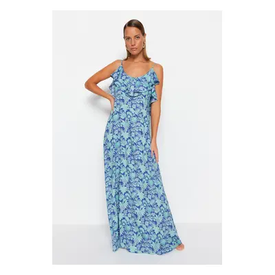 Trendyol Floral Pattern Maxi Woven Flounce Beach Dress