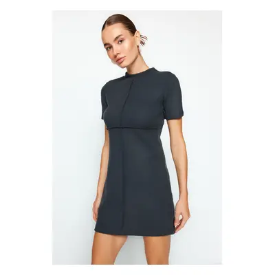 Trendyol Anthracite A-Line/A bell-shaped Formal Thessaloniki/Knitwear-Look Mini Knit Dress