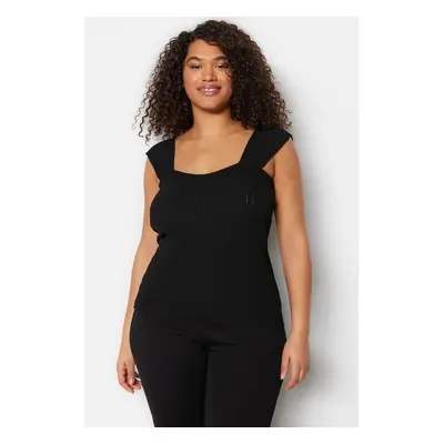 Trendyol Curve Black Sweetheart Neck Slim Knitwear Blouse