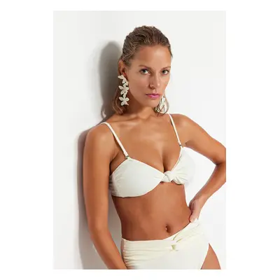 Trendyol Ecru Strapless Knotted Textured Bikini Top