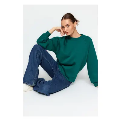 Trendyol Emerald Relaxed Fit Základní raglánový rukáv Crew Neck pletená mikina