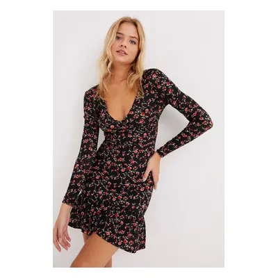 Cool & Sexy Women's Black Double Breasted Flounce Seasonal Skater Dress