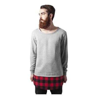 Dlouhý Flanell Bottom Open Edge Crewneck šedá/blok/červená