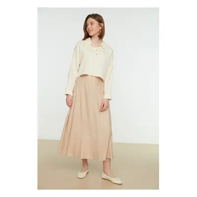 Trendyol Stone Normal Waist Woven Linen Look Skirt