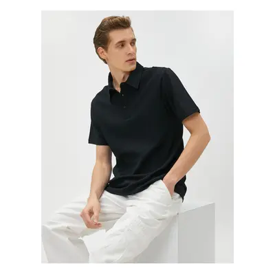 Koton Polo Neck tričko s texturovanými knoflíky Slim Fit Krátký rukáv