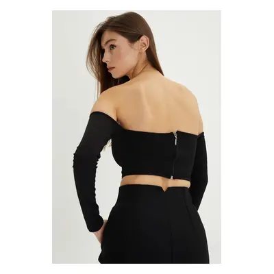 Cool & Sexy Women's Black Back Zippered Crop Blouse B518