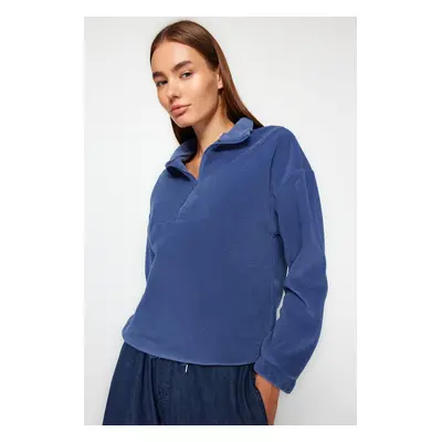 Trendyol Indigo Zipper Detailed Knitted Sweatshirt