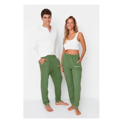 Trendyol Khaki Unisex Běžný / Normální Střih Tištěné Pletené Elastické Nohy Tlusté Bavlněné Tepl