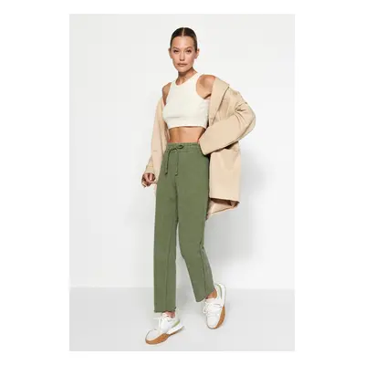 Trendyol Khaki Proti stárnutí / vybledlý efekt Straight Fit Tenké, pletené tepláky