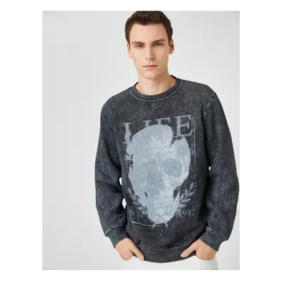 Koton Skull Print Sweatshirt with Rayons, Crew Neck