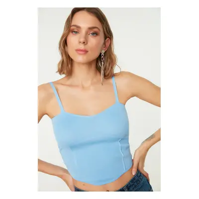 Modrý pletený crop top Trendyol