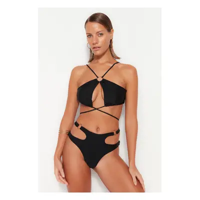 Trendyol Black Halter Neck Příslušenství Bikiny Top