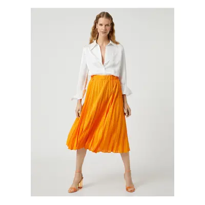 Koton Pleated Midi Length Skirt A-Line with Elastic Waist.