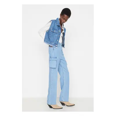 Trendyol Blue High Waist Wide Leg Jeans with Cargo Pocket