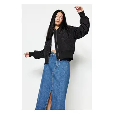 Trendyol Black Oversize nepromokavý bundový kabát bomber