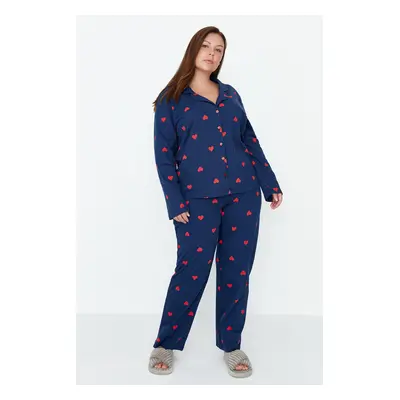 Pletené pyžamo Trendyol Curve Navy Blue Heart Pletené pyžamo Set