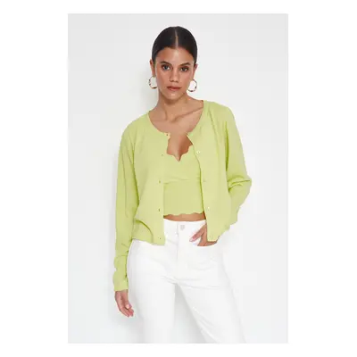 Trendyol Mint Crop 2-balení Top-Round Cardigan Knitwear Set