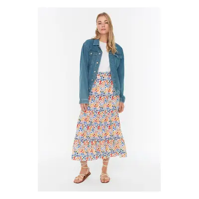 Trendyol Floral Patterned Woven Skirt in Ecru