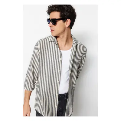 Trendyol Limited Edition Navy Blue Regular Fit Striped Textured Shirt