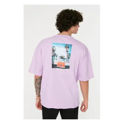 Trendyol Lilac Oversize/Wide Cut Crew Neck Short Sleeve Photo Printed 100% Cotton T-Shirt