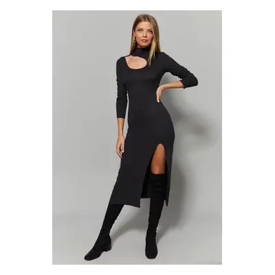 Cool & Sexy Women's Anthracite Collar Window Slit Dress Y1984