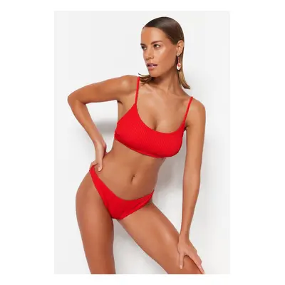 Trendyol Red Textured High Leg Bikini Bottom