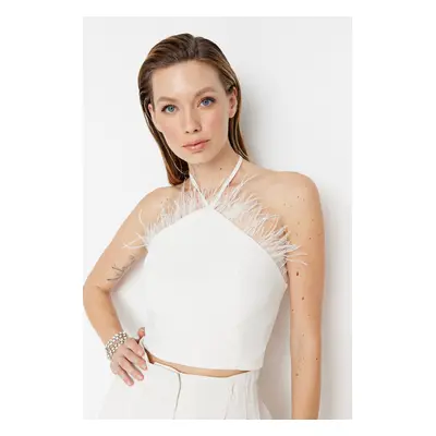 Trendyol Ecru Crop Lined Woven Trim Bridal Bustier