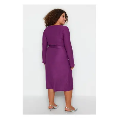 Trendyol Curve Dark Purple Double Breasted Midi Knitted Dress