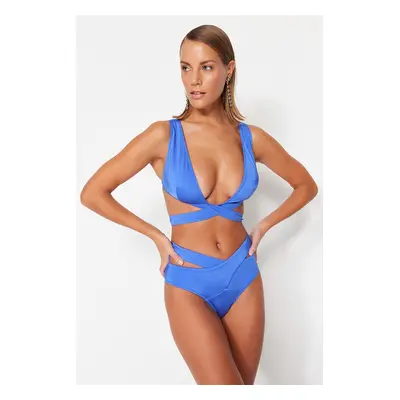 Trendyol Saks Trojúhelník Vystřižený / Okénko Vysoký pas Vysoké Nohy Bikiny Set