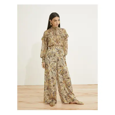 Koton Floral Palazzo Trousers with Tie Waist