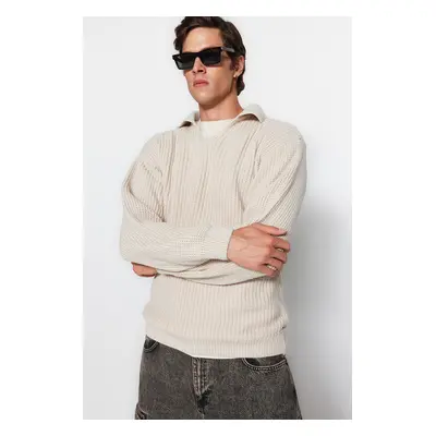 Trendyol Stone Casual Unisex Regular Fit Polo Collar Non-Pilling Knitwear Sweater