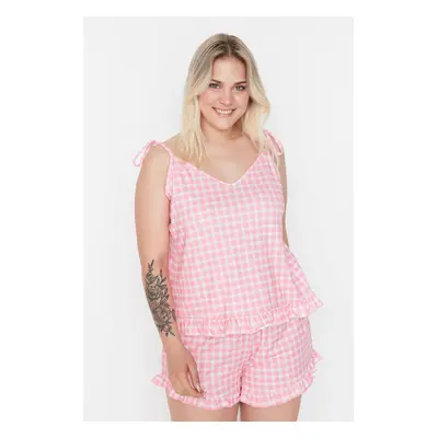 Trendyol Curve Plus Size Knitted Pajamas with Printed Straps