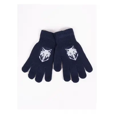 Yoclub Kids's Boys' Five-Finger Gloves With Reflector RED-0237C-AA50-005 Navy Blue